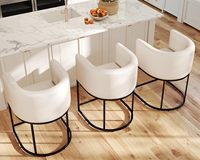 Tabourets de bar modernes blancs à hauteur de comptoir, 24 pouces, en cuir PU, tabourets de bar de cuisine, cadre tubulaire en métal noir, soldes