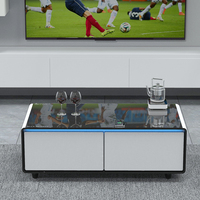 Table basse intelligente de luxe moderne avec réfrigérateur, double tiroir de refroidissement, ports USB et recharge sans fil pour salon