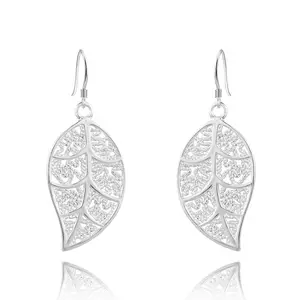 Fashion Style Sterling Silver plated long earrings stamped 925 pot leaf Drop Earrings for girls