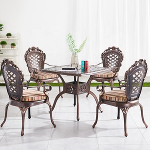 quadrato da cortile sedie cuscino <span class=keywords><strong>mobili</strong></span> da esterno impilabile moderno tavolo da pranzo in alluminio pressofuso Set <span class=keywords><strong>per</strong></span> 4 posti - Product Image 4