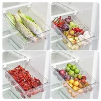 Organisateur de tiroir de réfrigérateur en plastique PET transparent avec séparateurs ajustables, design coulissant pour le rangement portable des produits frais et des œufs