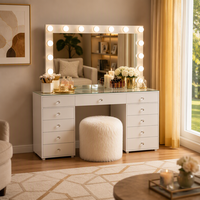 Coiffeuse moderne à succès avec éclairage LED 3 couleurs, grand miroir et tiroirs – Meuble de chambre à coucher, nouveauté pour la maison
