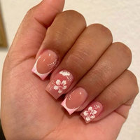 Faux ongles carrés à motif floral Hibiscus Nude, fabriqués à la machine en ABS, 24 pièces, ongles carrés moyens, French Manucure