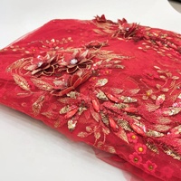 Applique en dentelle rouge noble brodée, fleur 3D avec pierres et paillettes LT2576A