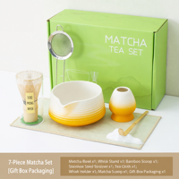 Ensemble de bols à matcha en céramique Dehua de style japonais avec bec verseur, design dégradé pour le fouettage du thé, cérémonie du thé japonaise, emballage en boîte colorée