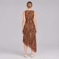 Robe midi sans manches à imprimé léopard pour femme, col drapé, ourlet asymétrique, style club chic