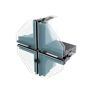 نظام حائط وستارة مخصصة صينية مضادة للمطر لنوافذ الديكور الخارجية مزدوجة الزجاج من سبائك الألومنيوم المزدوجة لفرك الحرارة للواجهات
