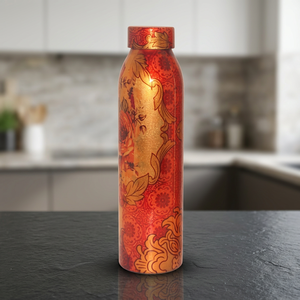 กระติกน้ำร้อนโลหะดีไซน์โอเรียนทัลแบบพกพา ลายดอกไม้สีแดงทอง - Product Image 3