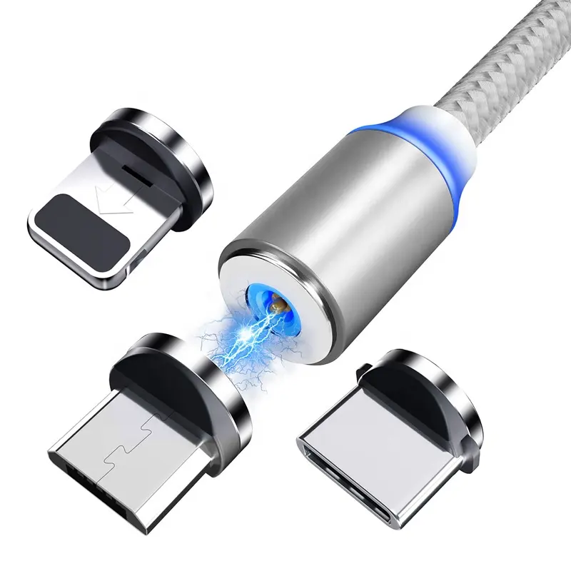 Kabel data usb magnetik ponsel, kabel pengisian daya usb 3 in 1 nilon 3in1