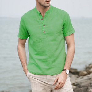 2020 nuevo europeo y americano de los hombres ropa de cuello de manga corta de <span class=keywords><strong>lino</strong></span> y algodón de explosión estilo camisa - Product Image 6
