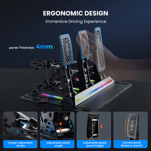 SIMSONN pedales de simulador de carreras profesional y volante con retroalimentación de fuerza real se adaptan a juegos de carreras de PC controladores de juegos - Product Image 3
