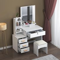 Bas prix coin étroit maquillage toilettes coiffeuse blanc commode armoire de rangement maquillage vanité avec chaise et miroir coulissant