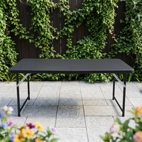 Table pliante rectangulaire en rotin plastique noir, résistante à la décoloration, portable, pliable, antirouille, pour jardin et cour, vente en gros