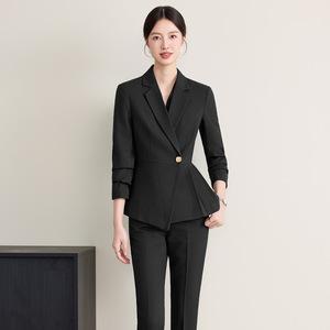 Women's Navy Suit Set Three Quarter Sleeve Anti-Wrinkle Office Lady <b>Work</b> Uniform Spring Autumn - Product Image 3
