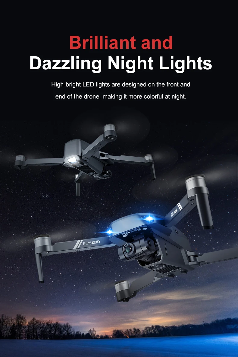 JJRC X19 Drone, Pilotoro LED Night Lights are designed on the front and end of the drone .