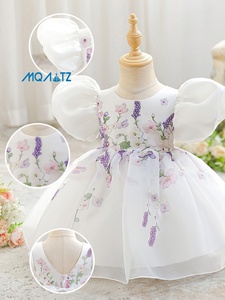 Abito Estivo in Raso con Scollo a O e Motivi Floreali, Lunghezza al Ginocchio con Paillettes per Bambine, Ideale per Feste di Compleanno e Balli - Product Image 5