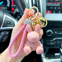 Porte-clés Lapin en Cristal Incrusté de Diamants, Breloque Délicate pour Clés de Voiture, Cordon Tendance pour Clés, Accessoire Décoratif pour Sacs à Dos de Filles