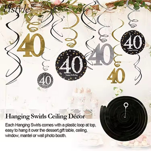 Hstyle 40e <span class=keywords><strong>anniversaire</strong></span> décorations Kit pour hommes femmes <span class=keywords><strong>40</strong></span> <span class=keywords><strong>ans</strong></span> fête noir or joyeux <span class=keywords><strong>anniversaire</strong></span> bannière suspendus tourbillons ballons - Product Image 2