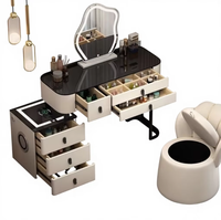 Table de maquillage multifonctionnelle intelligente pour chambre à coucher avec miroir, audio Bluetooth et éclairage, en bois massif noir de style nordique, idéale pour hôtel