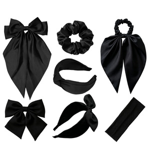 Di Le Custom Hair Accessories Black Satin Bows Scrunchies <b>Headbands</b> Unisex Stylish Commute Headdress - Product Image 1