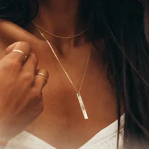 Personalized Long <strong>bar</strong> <strong>Necklace</strong> 925 <strong>Sterling</strong> <strong>Silver</strong> Dainty 18k Gold Plated Blank <strong>t</strong> <strong>bar</strong> <strong>Necklace</strong> - Product Image 1
