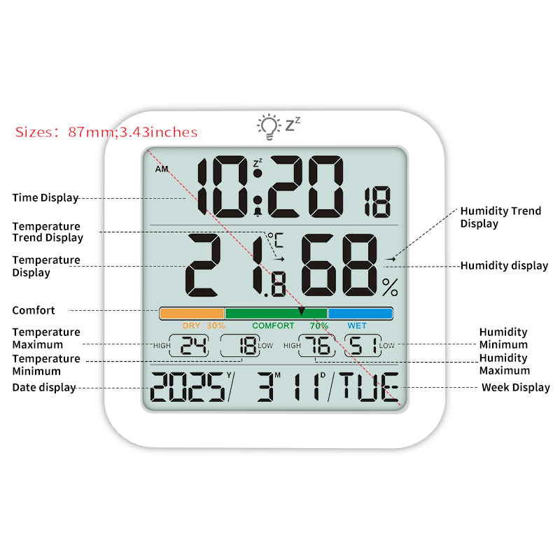 Digital Color Screen Weather Station Clock – Indoor Humidity & Temp Sensor - View 3