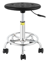 Tabouret Antistatique Réglable Noir à Points, avec Anneau de Fixation Chromé en PU, Chaise de Laboratoire à Pied Fixe pour Atelier d'Assemblage Électronique et Mobilier de Travail