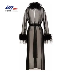100% Heavy Silk Fluffy Tassel Custom V-Collar Soft Beautiful Lady Gown Nightwear Dress Silk Pajama Robe for Woman