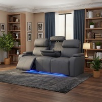 Luxuriöse Dreisitzer-Elektro-Relaxsofas aus Echtleder mit LED-Beleuchtung und Kabelloser Ladestation für Wohnzimmermöbel