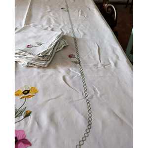 Mantel de Lino Estilo Europeo Cinzia Brescia, Bordado con Flores de Repolho, Diseño Simple a Rayas, Incluye 12 Servilletas, para Bodas y Hoteles - Product Image 3