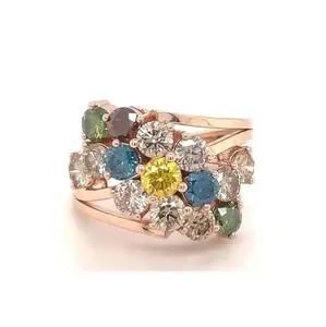 Anillo de diamantes de oro amarillo tratado natural más vendido con diamantes multicolores certificados por IGI para joyería de moda con fines de regalo para mujeres - Product Image 2