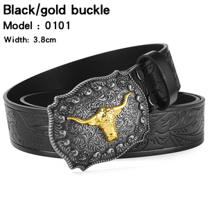 Nuova cintura <span class=keywords><strong>da</strong></span> uomo con grande fibbia in Denim occidentale testa di toro, alla moda in lega Punk American Street cintura in rilievo - Product Image 6