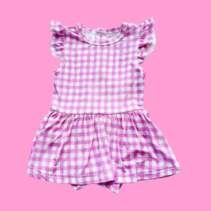 Custom bamboo plaid baby girl gingham skirt romper dress onesie