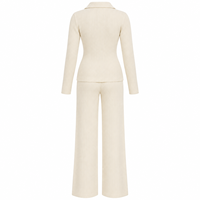 Ensemble coordonné en tricot pour femme, cardigan en mélange de fibres de laine personnalisé avec boutons dorés et pantalon large à taille haute, pour le bureau