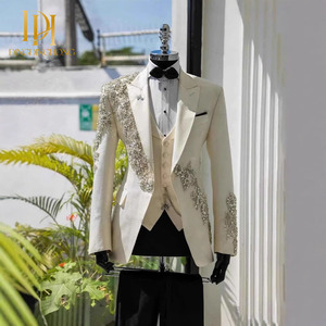 Costume <span class=keywords><strong>Homme</strong></span> Luxe 2 Pièces Argenté Brodé Cristal Élégant Simple Boutonnage <span class=keywords><strong>Mariage</strong></span> Business Fermeture Éclair - Product Image 5