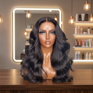 Perruque Full Lace en Cheveux Vierges Indiens, Longue, Noire Naturelle, avec Dentelle Suisse et Cheveux de Bébé, Dentelle Transparente, Taille Moyenne - Product Image 3