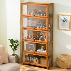 Bamboo Acrylic Non-Glass Rectangular Figurine Display Cabinet for <strong>Lego</strong> and Model Toy Storage Smoke Finish Model - Product Image 1