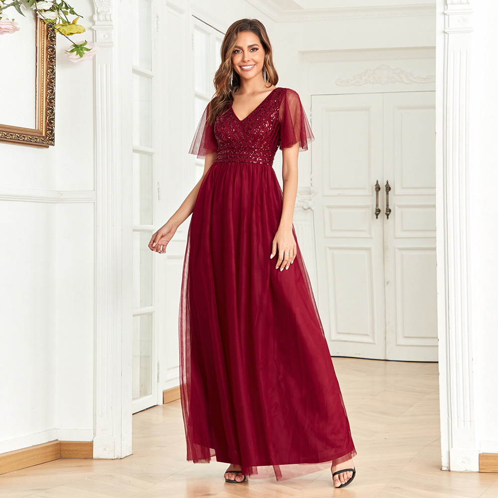 bubble skirt bridesmaid dresses [Final Sale] Short Sleeve A-Line Burgundy Wine Ruffle Pleated Bridesmaid Dresses Burgundy / S / N6 main image 1