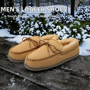 Mocassins décontractés pour hommes, semelle en caoutchouc de haute qualité, cuir de porc véritable, peau de mouton, à enfiler ou à lacets, chaussures d'hiver antidérapantes - Product Image 3