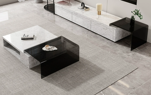 Tavolino laterale telescopico tavolino <span class=keywords><strong>da</strong></span> caffè <span class=keywords><strong>in</strong></span> <span class=keywords><strong>vetro</strong></span> <span class=keywords><strong>con</strong></span> pavimento <span class=keywords><strong>in</strong></span> lastra di roccia - Product Image 4
