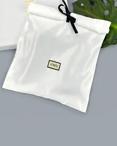 Bolsa de sobre de extensión de pelo de satén de seda con logotipo de etiqueta tejida personalizada, bolsas de cosméticos de regalo con cordón para embalaje