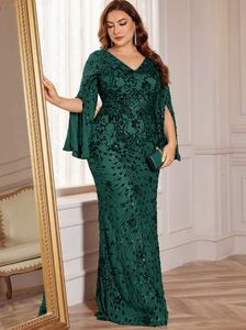 Abito da ballo a maniche lunghe a sirena, aderente, per la <span class=keywords><strong>madre</strong></span> della sposa, da donna, con paillettes e glitter, lungo, taglie forti, abito da sposa formale di lusso - Product Image 3