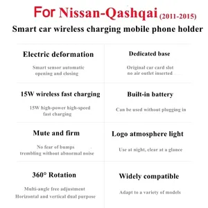 <span class=keywords><strong>Support</strong></span> de téléphone portable pour Nissan <span class=keywords><strong>Qashqai</strong></span>, chargeur sans fil, <span class=keywords><strong>support</strong></span> de navigation GPS, rotation à 360 degrés, 2008 – 2021 - Product Image 4