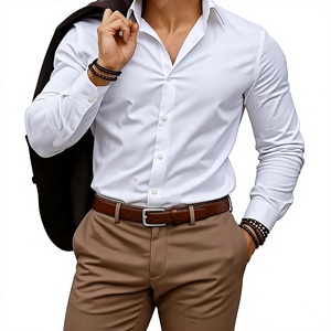 Chemise habillée à manches longues pour homme, couleur unie, décontractée, formelle, à col boutonné, pour le bureau - Product Image 4