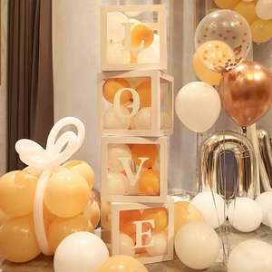 Rosa bianco festa di nozze decorazione di san valentino Baby Shower lettera scatole di palloncini trasparenti numero palloncino scatola di mazzi - Product Image 4