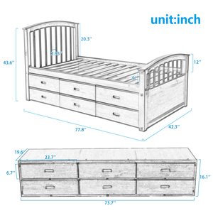 ORISFUR Twin Size Platform Storage <b>Bed</b> Solid Wood With 6 Drawers For Kids Bedroom - Product Image 2