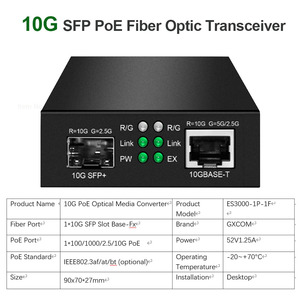 Transceptor <span class=keywords><strong>de</strong></span> Fibra Óptica PoE RJ45 <span class=keywords><strong>de</strong></span> Alta Potencia 10G, 30W/60W/90W, Transmisión <span class=keywords><strong>de</strong></span> Larga Distancia para <span class=keywords><strong>Convertidor</strong></span> <span class=keywords><strong>de</strong></span> <span class=keywords><strong>Medios</strong></span> Compatible - Product Image 1