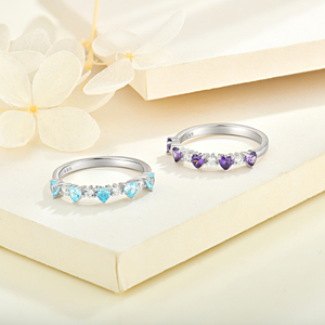 Anillo de corazón de piedras preciosas azules de Plata de Ley 925 al por mayor, banda de Zirconia cúbica chapada en rodio para fiesta de boda para <span class=keywords><strong>el</strong></span> Día de San Valentín - Product Image 2