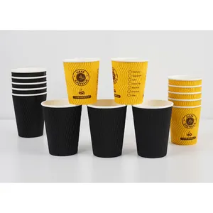 Бумажные кофейные стаканчики с крышками, одноразовые бумажные стаканчики с логотипом, 8 унций, 12 унций, черные крафтовые бумажные стаканчики для напитков