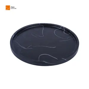 Natural Polyresin Black Marble Tray Round Shape Hotel Room Tray Used To Hold Daily Necessities Or Drinks Marble Serving Tray